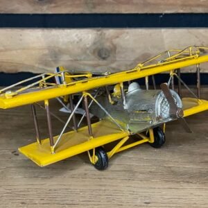 Avion bi-plan jaune MM année 1900 déco métal vintage