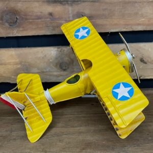 Avion bi-plan PM année 1900 jaune déco ancien métal