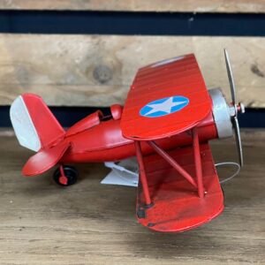 Avion bi-plan PM année 1900 rouge déco ancien métal