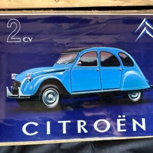 Plaque métal déco 2cv bleue