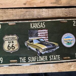 Plaque déco relief métal US Historic road 66 Kansas