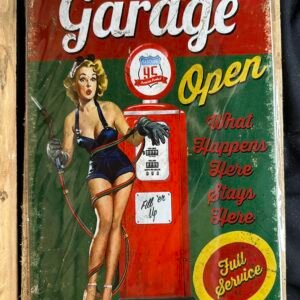 Plaque métal déco Pin up garage open