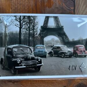 Plaque métal déco bombée relief 4cv Tour Eiffel