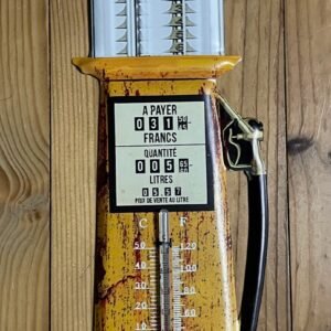 Thermomètre métal pompe à essence vintage jaune