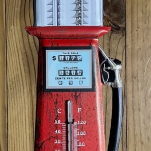 Thermomètre métal mural pompe à essence vintage rouge