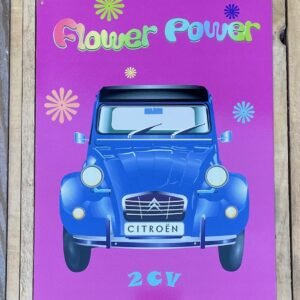Plaque métal déco GM Citroen 2cv Flower power