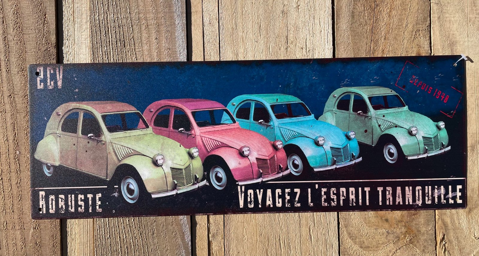 Plaque métal déco 2 cv rectangle 4 couleurs