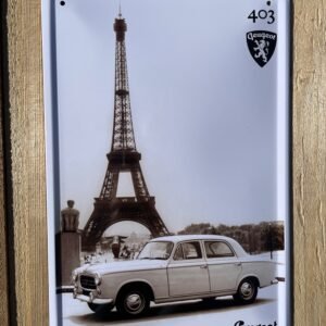 Plaque métal déco bombée PM Peugeot 403 Tour Eiffel