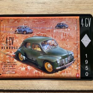 Plaque métal déco bombée Renault 4cv 1950