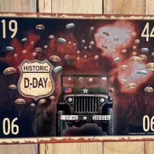 Plaque métal déco GM D-day Jeep parachutiste