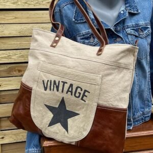 Sac à main cuir toile vintage Etoile