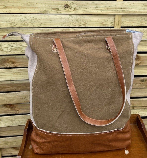 Sac à main cuir toile vintage Factory – Image 4