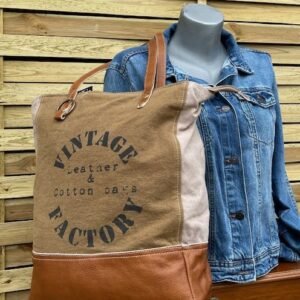 Sac à main cuir toile vintage Factory