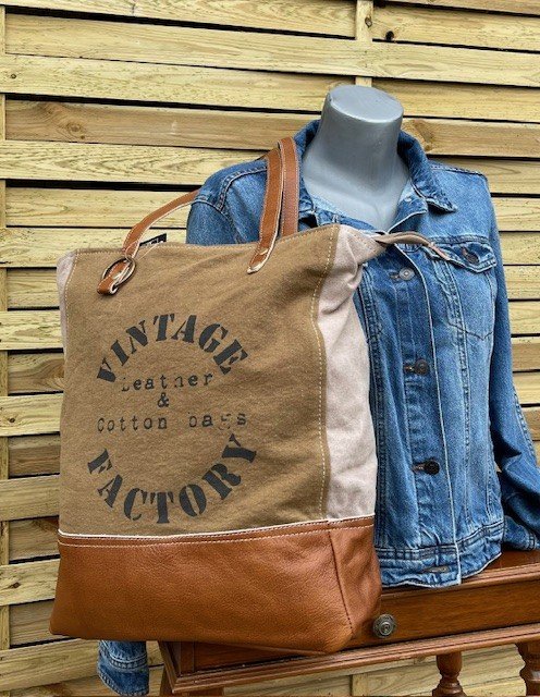 Sac à main cuir toile vintage Factory
