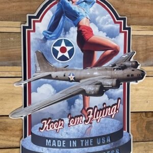 Plaque métal déco relief GM Pin-up Aviation US