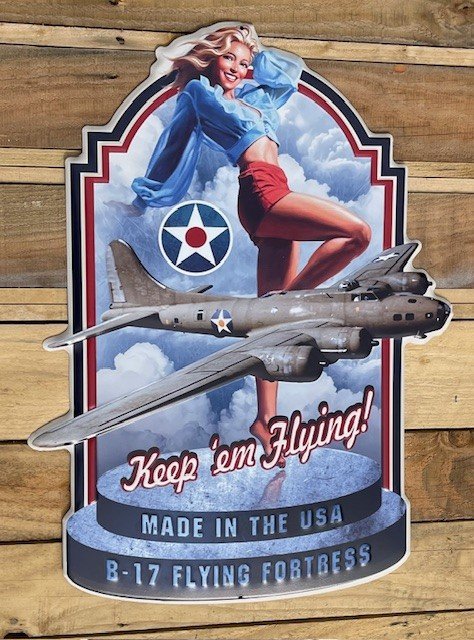 Plaque métal déco relief GM Pin-up Aviation US